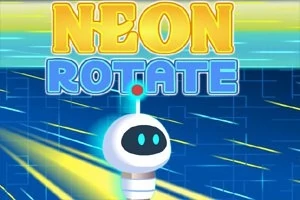 Roboțel cu față neagră și ochi albaștri pe un fundal cu linii și text galben și albastru aprins