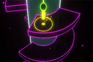 Structură spiralată cu margini luminoase roz și galben, într-un fundal întunecat