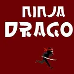 Textul Ninja Dragon pe un fundal roșu cu un ninja care aleargă, purtând o sabie