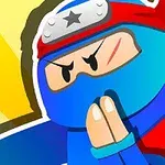 Un personaj de desene animate îmbrăcat în costum de ninja albastru cu o bandană roșie și expresie hotărâtă