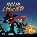 Trei siluete de ninja stilizate, una cu o suliță și alta cu o mască și flăcări, pe un fundal albastru întunecat cu siluete de copaci și texte mari deasupra