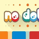 Text colorat no dots pe fundal bej cu puncte portocalii și linii de culori diferite în partea de jos