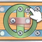 Mâna unui desen animat interacționează cu o structură mecanică din lemn și metal, cu șuruburi și un disc verde rotativ