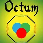 Textul Octum deasupra unui simbol geometric hexagonal cu cercuri colorate în interior, pe un fundal verde