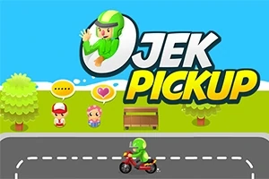 Un motociclist îmbrăcat în verde pe un drum, cu un logo mare în fundal și doi personaje lângă o bancă și copaci
