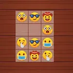 Tabel de emoticoane pe un fundal de lemn, incluzând fețe cu măști, ochelari de soare și pălării