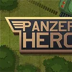 Textul „Panzer Hero” scris cu litere mari deasupra unui tanc verde pe un fundal cu un model de pădure văzut de sus