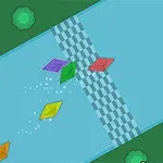Diamante colorate alunecând pe un râu albastru, cu un finisaj de linie de control în carouri