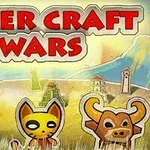 Ilustrație cu trei personaje stilizate din hârtie în fața unui peisaj de munte, cu titlul Paper Craft Wars scris deasupra