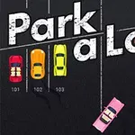 Mașini colorate parcate și una în mișcare, cu textul Park a Lot 3 deasupra lor
