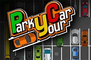 Text colorat Park Your Car deasupra unei parcări pline cu mașini de diferite culori