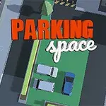Imaginea arată o privire de sus asupra unei parcări cu trei mașini și cu textul PARKING space plasat deasupra