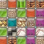 Grilă de pătrate colorate, fiecare cu un model distinct de texturi și culori, inclusiv dungi, piele de animal și motive vegetale