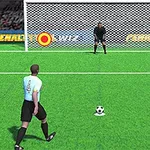 Un jucător de fotbal pregătit să execute un penalty în fața unui portar pe un teren verde