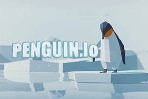 Un pinguin stilizat stă pe o banchiză de gheață cu textul „PENGUIN