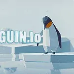Un pinguin stilizat stă pe o banchiză de gheață cu textul „PENGUIN