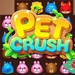 Fundal cu animale stilizate și text colorat Pet Crush în centru