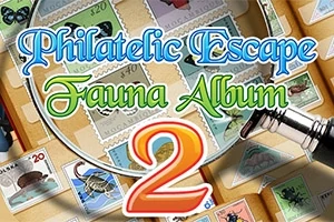 Un ciorchine de timbre colorate, un stilou și o lupă, cu textul Philatelic Escape Fauna Album 2