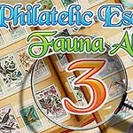 O lupă mare are peste un album de timbre cu imagini de faună, iar textul Philatelic Escape Fauna Album 3 este scris deasupra