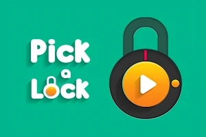 Textul „Pick a Lock” și o grafică a unui lacăt rotund cu un simbol de redare pe fundal verde