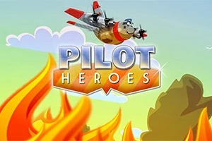 Un avion zburând deasupra unui incendiu, cu titlul Pilot Heroes plasat în mijlocul imaginii
