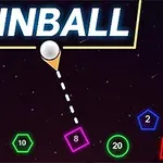 Textul PINBALL deasupra unei bile albe cu traseu punctat, înconjurată de forme geometrice colorate cu numere