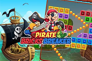 Pirate vesel alături de un papagal și un papagal cu pălării de pirat, pe fundal de corabie, cu un ecran de joc colorat cu pătrate numerotate