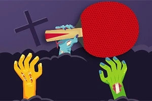 Pongie Mâini colorate de zombie ies dintr-un nor întunecat, una ținând o paletă de ping-pong