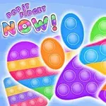 Jucării fidget Pop It colorate și text vibrant pe un fundal albastru deschis
