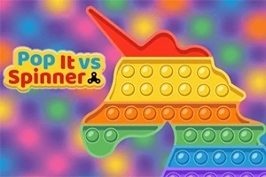 Un unicorn curcubeu din bule Pop It și text colorat pe un fundal multicolor