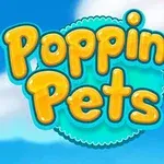 Text galben Popping Pets pe fundal albastru cu nori