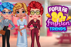 Trei personaje de desene animate îmbrăcate în stiluri vestimentare inspirate din anii 80, alături de un text colorat care spune Popular 80s Fashion Trends