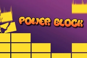 Blocuri galbene pe un fundal violet cu text portocaliu Power Block în centru