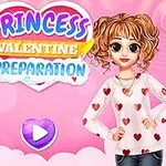 Două personaje animate cu îmbrăcăminte inspirată de Valentines Day și un fundal roz cu un buton de start sub forma unei inimi violet
