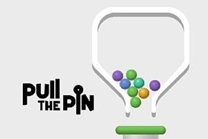 Imaginea prezintă un recipient alb în formă de pâlnie cu bile colorate și textul Pull the Pin în stânga