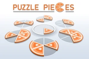 Secțiuni de cerc stil pizza ilustrate pe un fundal deschis, cu text PUZZLE PIECES deasupra