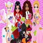 Patru personaje animate îmbrăcate elegant, pe un fundal roz cu inimioare, înconjurate de piese de puzzle colorate