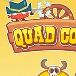 Cowboy stilizat trăgând cu pistolul către o roată de căruță, cu un cactus și o pălărie cowboy în fundal
