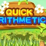 Textul „Quick Arithmetic” pe un fundal de lemn decorat cu flori albe și frunze verzi, înconjurat de iarbă