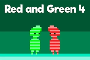 Două personaje pixelate, unul verde și altul roșu, stau alături pe un fundal verde, cu textul Red and Green 4 deasupra