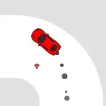 Mașină roșie alunecând pe un drum curbat, lăsând urme de derapaj