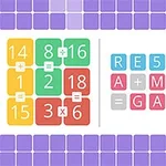 Simboluri matematice și cifre colorate pe un fundal violet, formând cuvintele RE5OLVE A MATH GAME