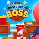 Un personaj animat cu un cap rotund roșu stă în fața unui decor de restaurant, cu un pahar de suc și un menu pe un tejghea