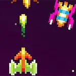 Nave spațiale pixelate în stil retro, pe un fundal cosmic mov
