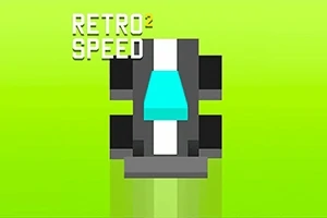 O mașină retro stilizată văzută de sus pe un fundal verde, cu textul Retro Speed în colțul stânga sus