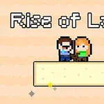 Două personaje pixelate stau pe o platformă, cu textul Rise of Lava deasupra