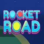 Rachetă colorată în mișcare pe un drum colorat, cu textul ROCKET ROAD în fundal