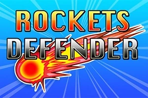 Textul „Rockets Defender” în fața unei imagini cu o cometă strălucitoare pe un fundal albastru
