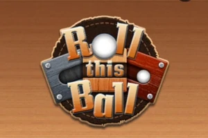 Logo rotund cu textul Roll this Ball pe un fundal din lemn