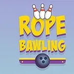 Un text colorat pe un fundal albastru deschis, cu trei popice de bowling și o minge de bowling